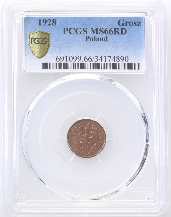 II RP. 1 grosz 1928 PCGS MS66 RD (MAX)
