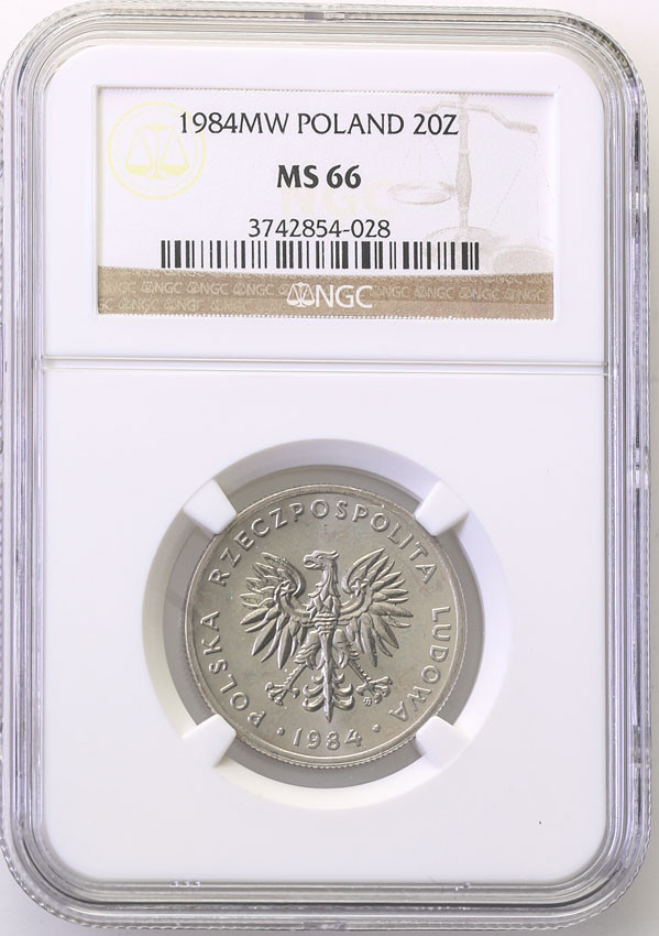 PRL. 20 złotych 1984 nominał NGC MS66 (MAX)