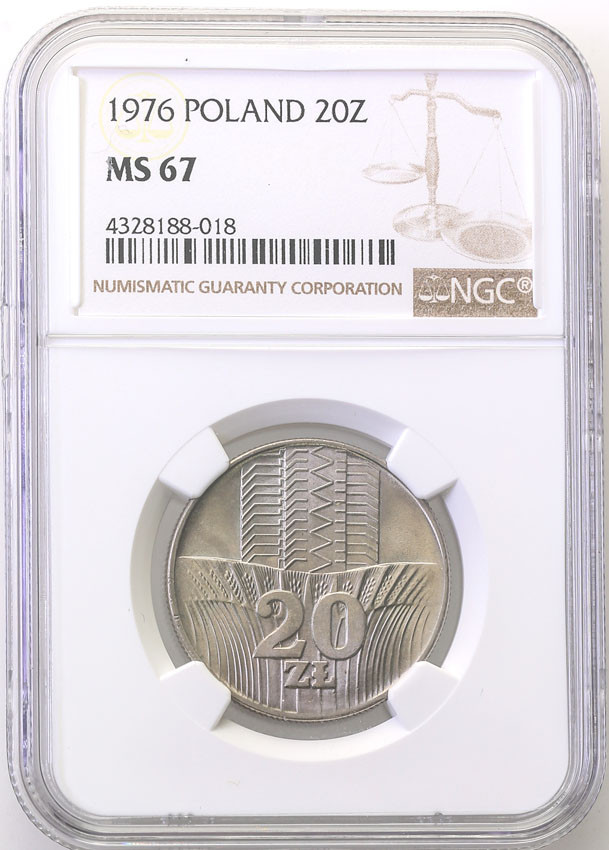 PRL. 20 złotych 1976 wieżowiec i kłosy NGC MS67 (MAX)