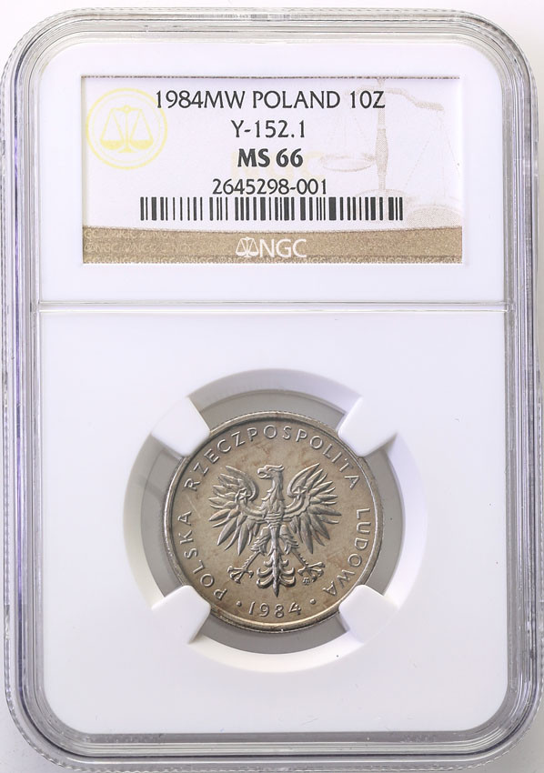 PRL. 10 złotych 1984 nominał NGC MS66 (MAX)