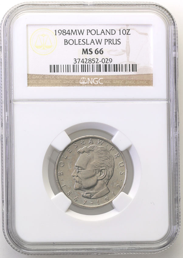 PRL. 10 złotych 1984 Bolesław Prus NGC MS66 (MAX)