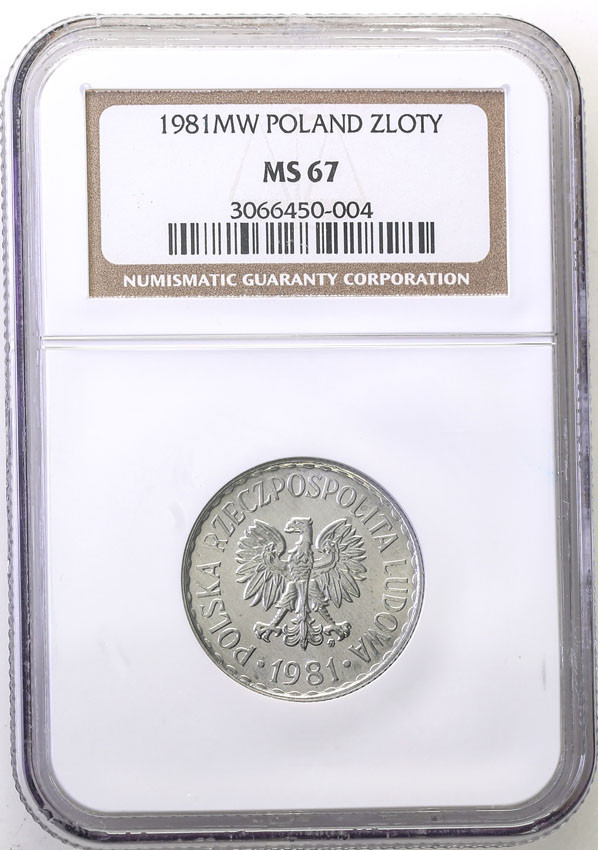 PRL. 1 złoty 1981 aluminium NGC MS67 (2 MAX)
