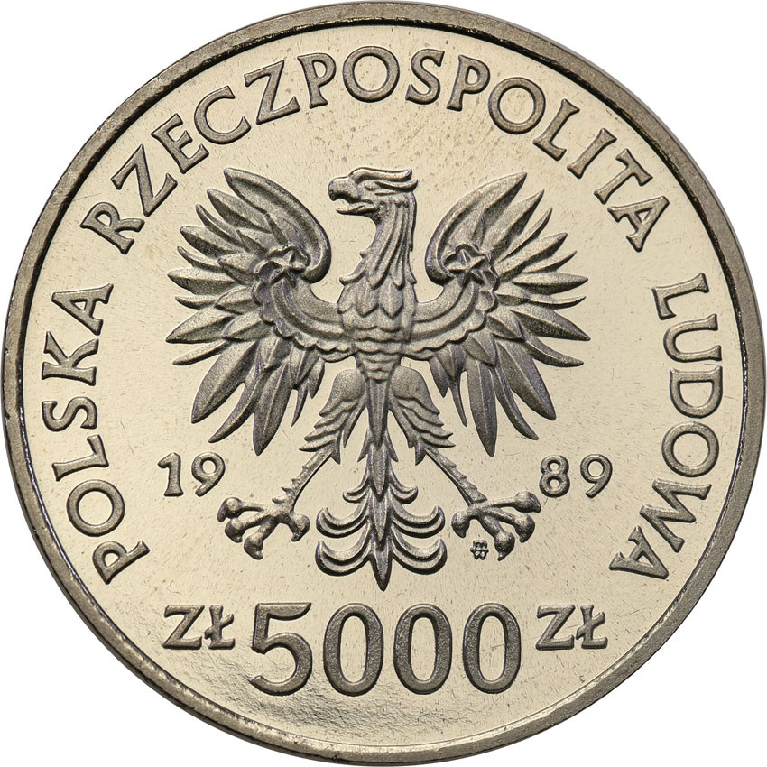 PRL. PRÓBA Nikiel 5000 złotych 1989 Władysław Jagiełło półpostać