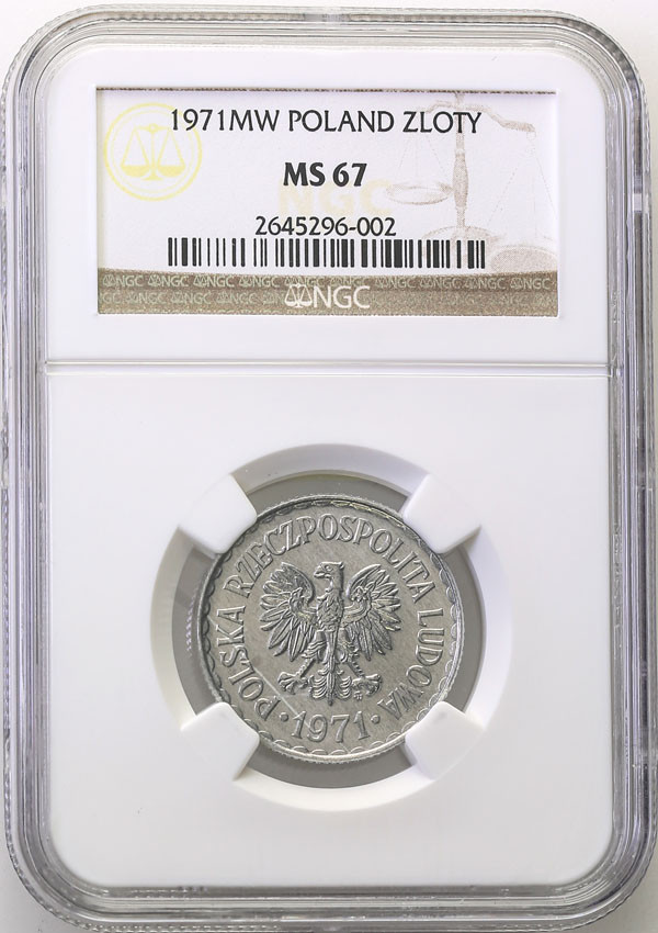 PRL. 1 złoty 1971 aluminium NGC MS67 (MAX)