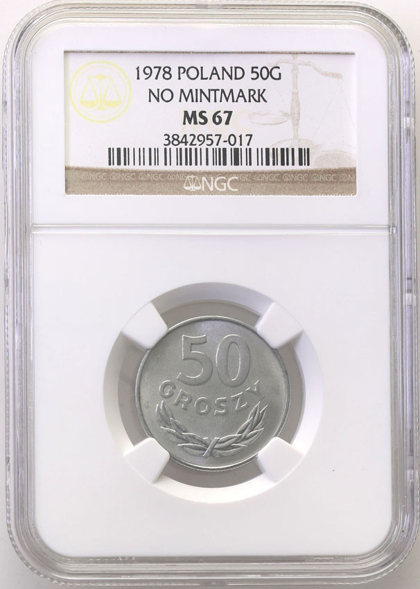 PRL. 50 groszy 1978 aluminium (bez znaku) NGC MS67 (MAX)