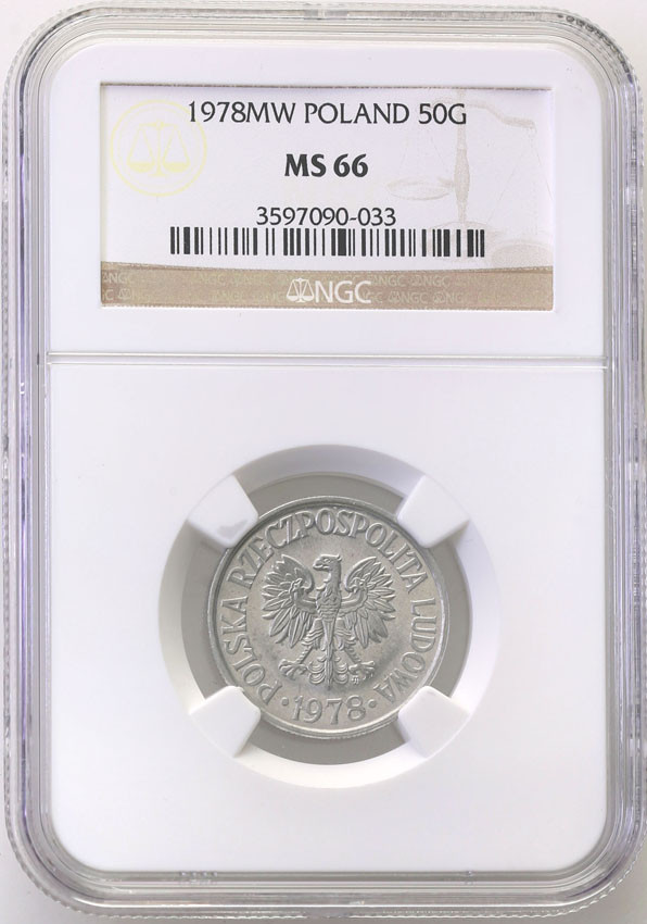 PRL. 50 groszy 1978 aluminium (ze znakiem) NGC MS66 (2 MAX)