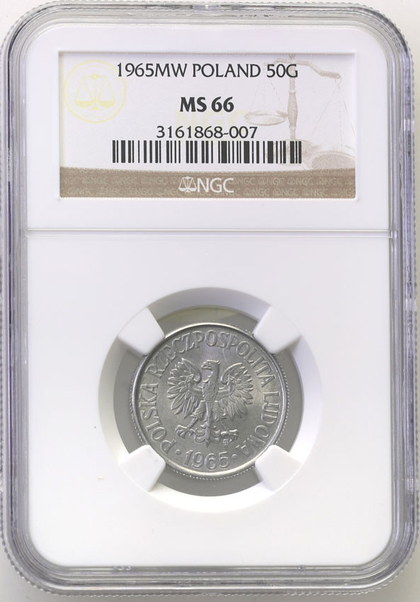 PRL. 50 groszy 1965 aluminium NGC MS66 (2 MAX)