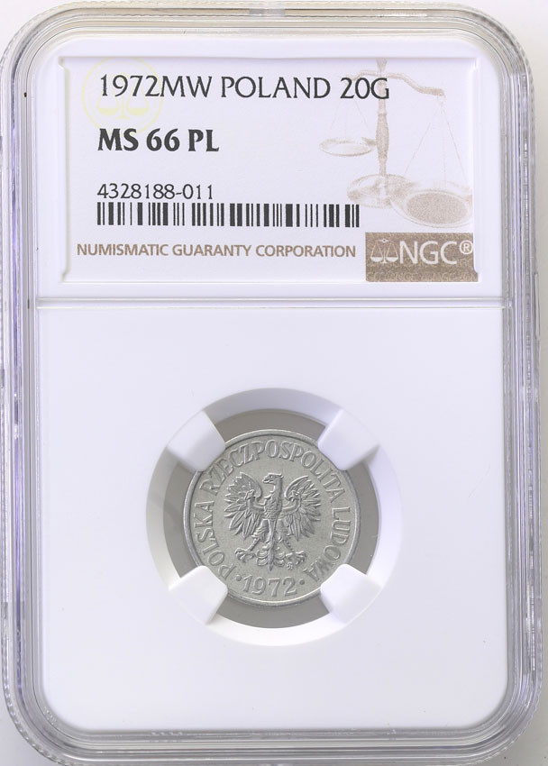 PRL. 20 groszy 1972 aluminium NGC MS66 PROOF LIKE (MAX)