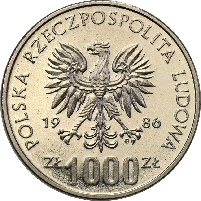 PRL. PRÓBA Nikiel 1000 złotych 1986 Pomoc Szkole
