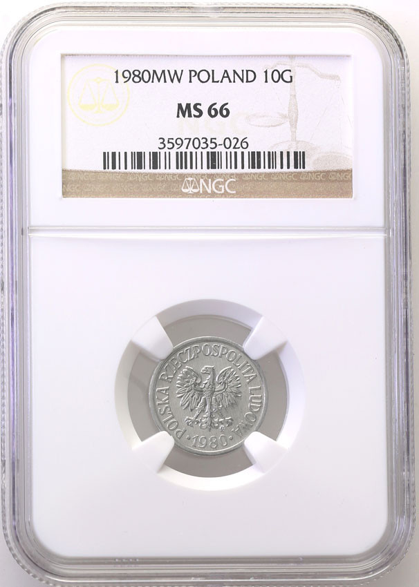 PRL. 10 groszy 1980 aluminium NGC MS66 (MAX)