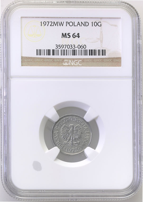 PRL. 10 groszy 1972 aluminium NGC MS64