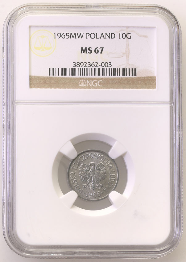 PRL. 10 groszy 1965 aluminium NGC MS67 (2 MAX)