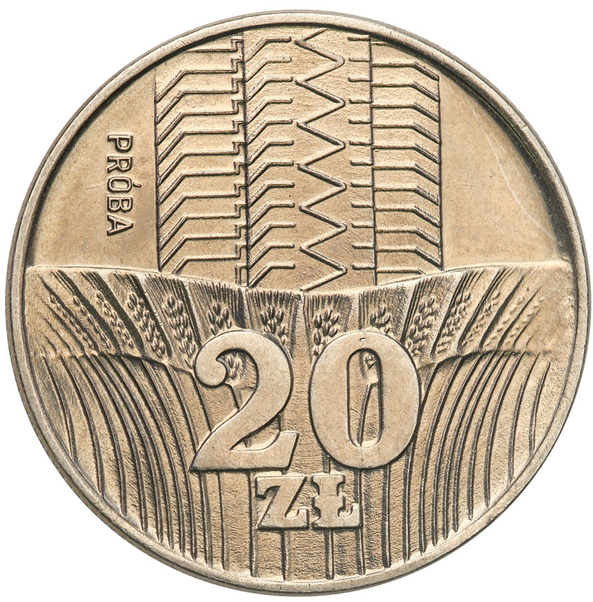 PRL. PRÓBA Nikiel 20 złotych 1973 wieżowiec