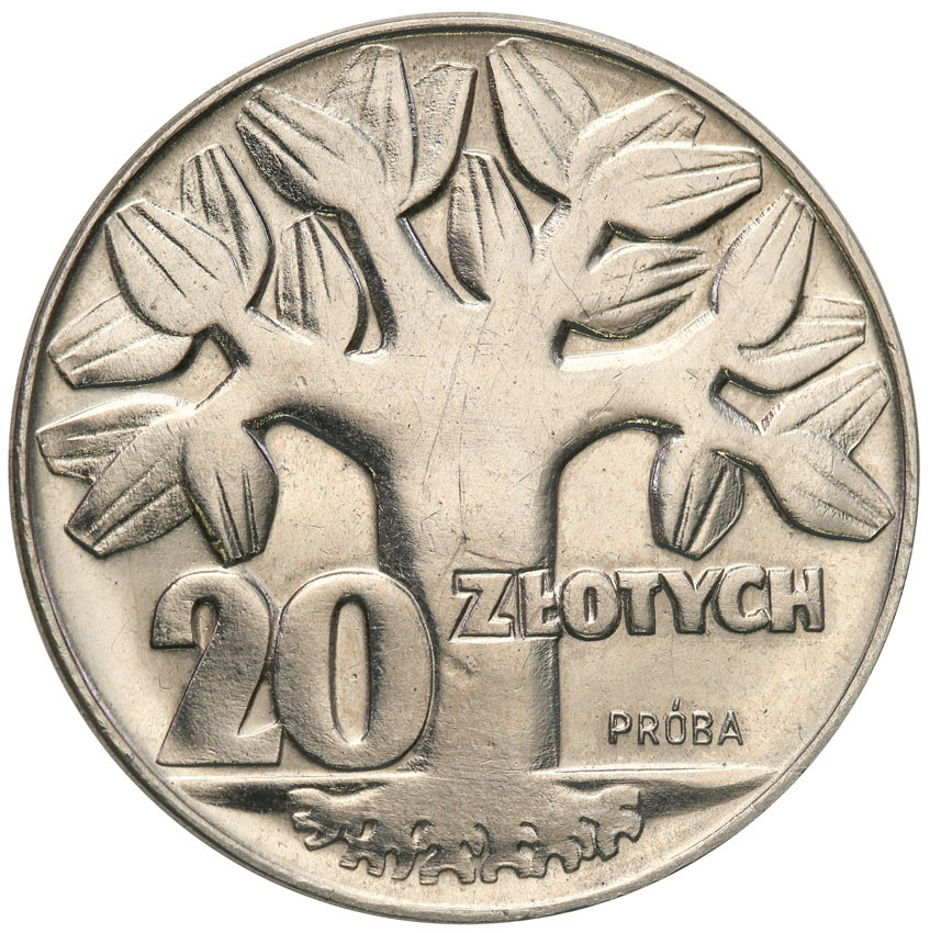 PRL. PRÓBA Nikiel 20 złotych 1964 drzewko