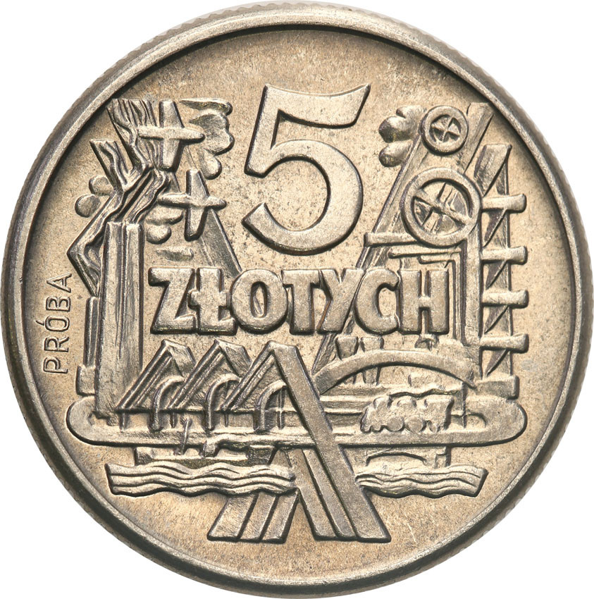 PRL. PRÓBA Nikiel 5 złotych 1959 szyby kopalniane