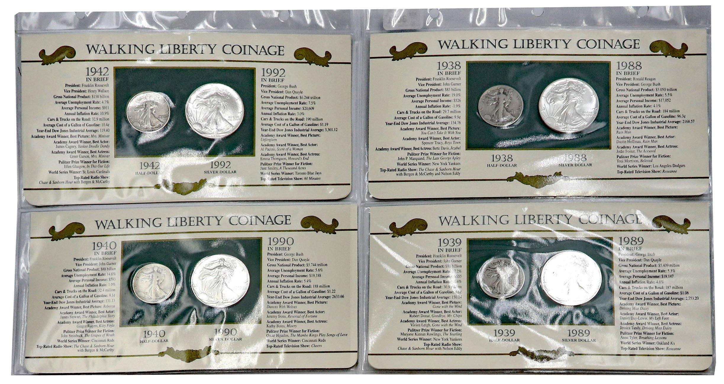 USA. 1/2 dolara i 1 dolar - Walking Liberty, zestaw 8 monet