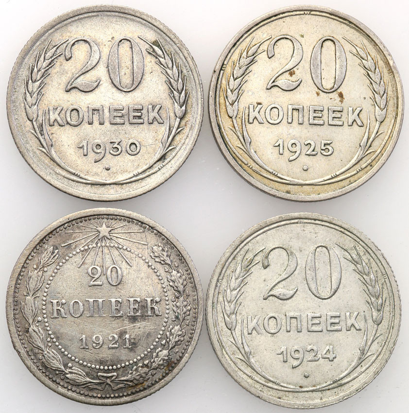 Rosja, ZSRR. 20 kopiejek 1921-1930, zestaw 4 sztuk