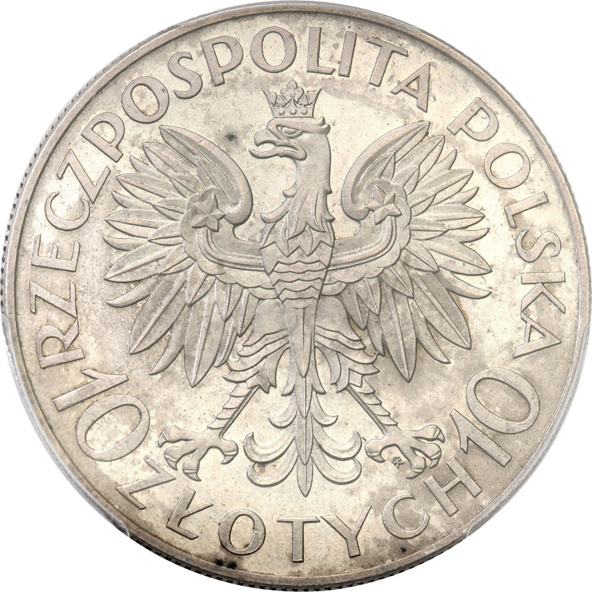 II RP. PRÓBA srebro 10 złotych 1933 Traugutt, stempel lustrzany, PCGS PR62 (MAX)