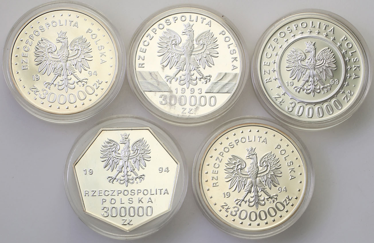 III RP. 300.000 złotych 1993-1994, zestaw 5 sztuk