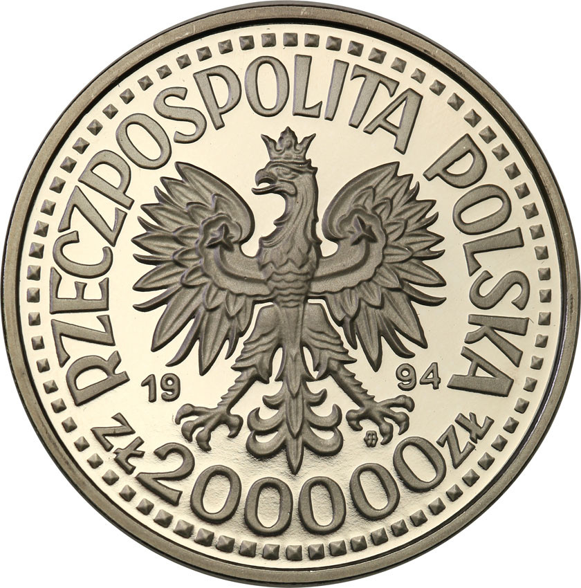 III RP. PRÓBA Nikiel 200.000 złotych 1994 Zygmunt I Stary - półpostać