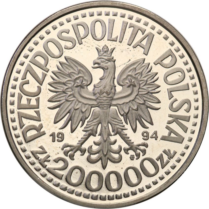 III RP. PRÓBA Nikiel 200.000 złotych 1994 Zygmunt I Stary - półpostać