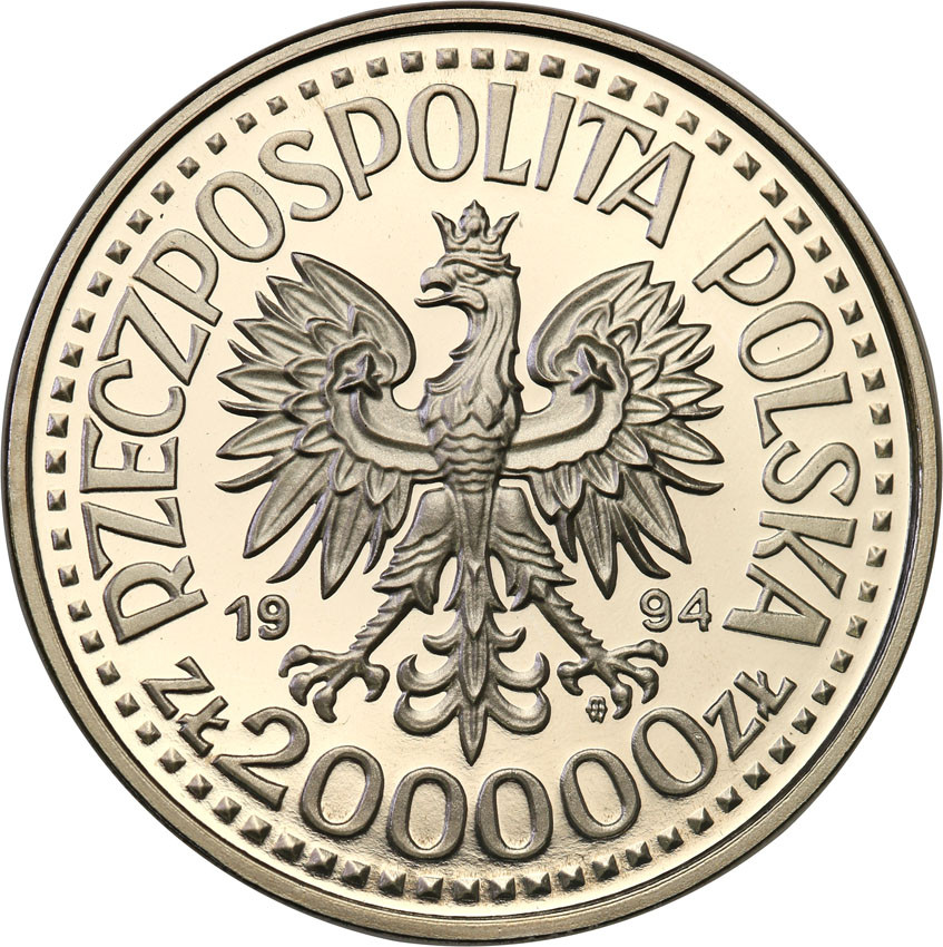 III RP. PRÓBA Nikiel 200.000 złotych 1994 Zygmunt I Stary