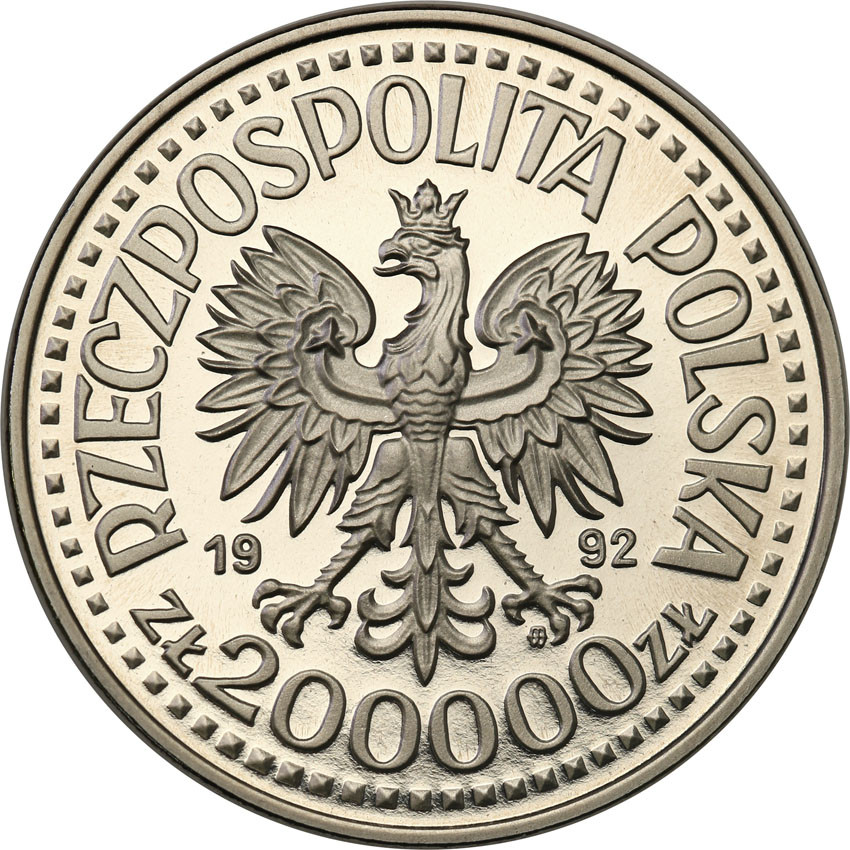 III RP. PRÓBA Nikiel 200.000 złotych 1992 Władysław Warneńczyk - półpostać