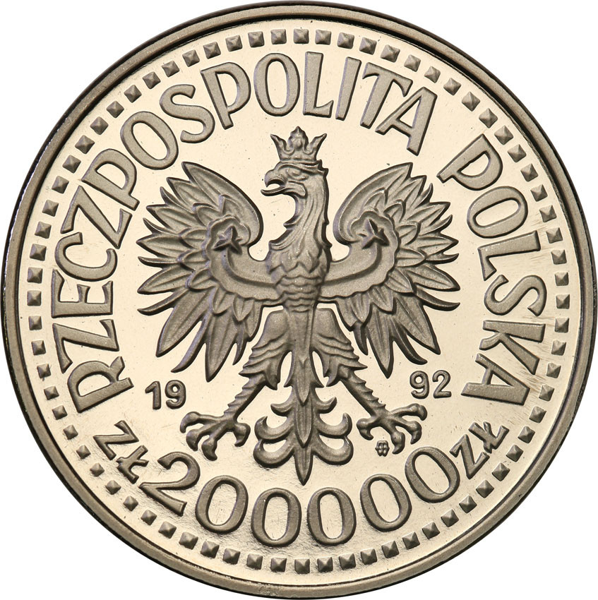 III RP. PRÓBA Nikiel 200.000 złotych 1992 Staszic