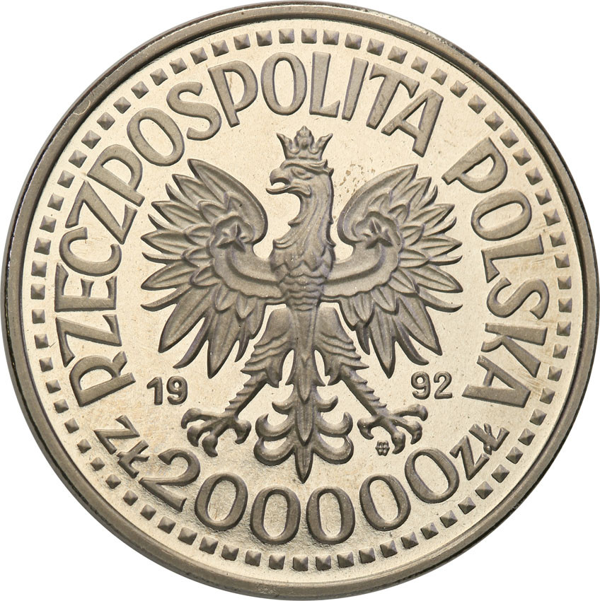III RP. PRÓBA Nikiel 200.000 złotych 1992 Staszic
