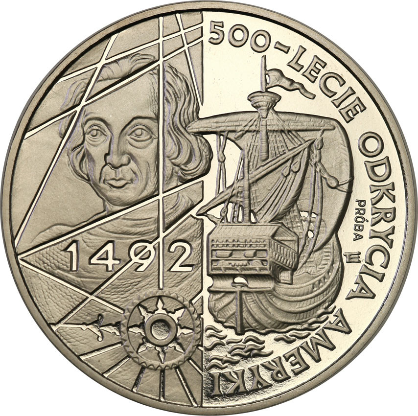 III RP. PRÓBA Nikiel 200.000 złotych 1992 Odkrycie Ameryki