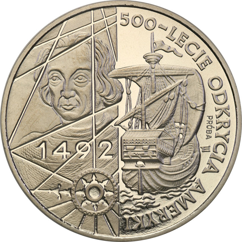 III RP. PRÓBA Nikiel 200.000 złotych 1992 Odkrycie Ameryki