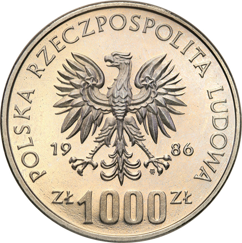 PRL. PRÓBA Nikiel 1000 złotych 1986 Pomoc Szkole