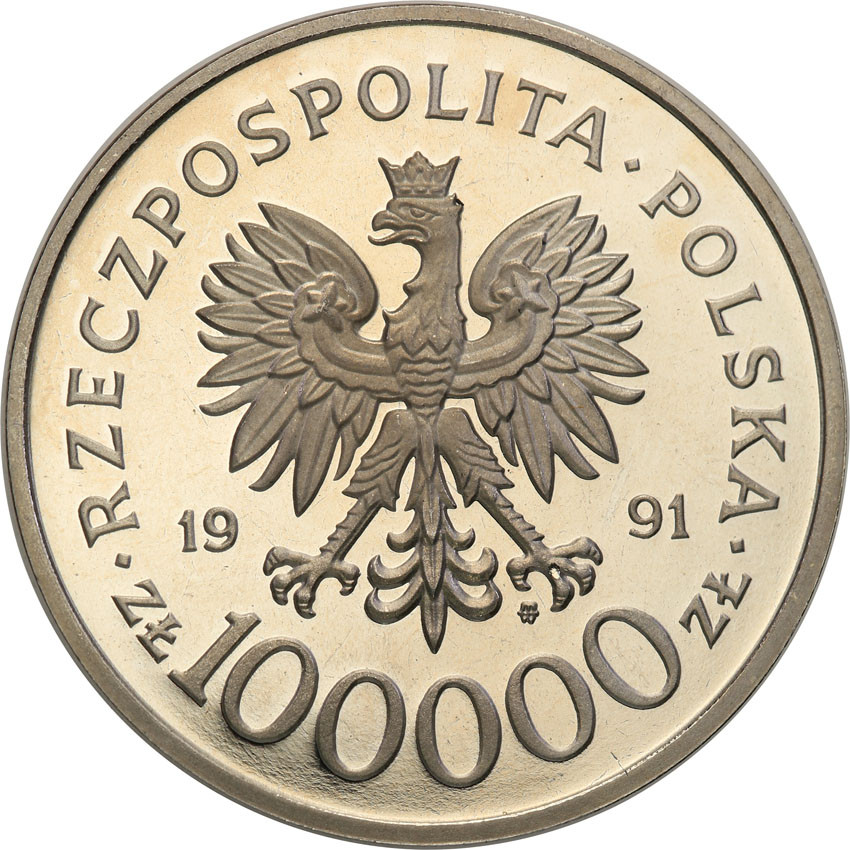 III RP. PRÓBA Nikiel 100.000 złotych 1991 Narvik
