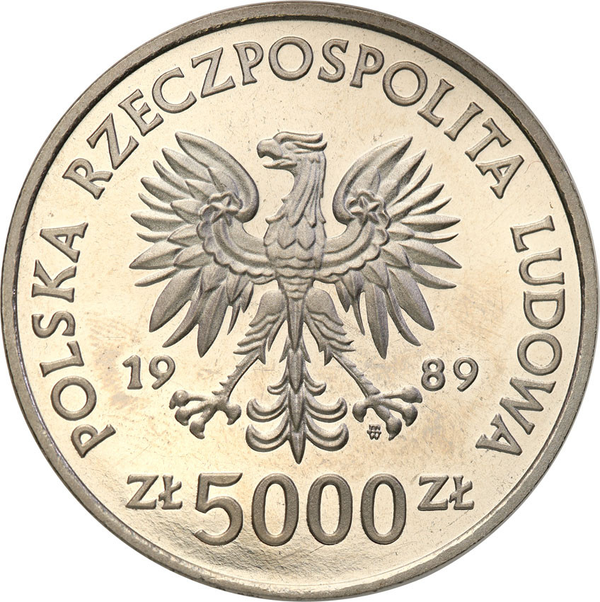 PRL. PRÓBA Nikiel 5000 złotych 1989 Władysław Jagiełło półpostać