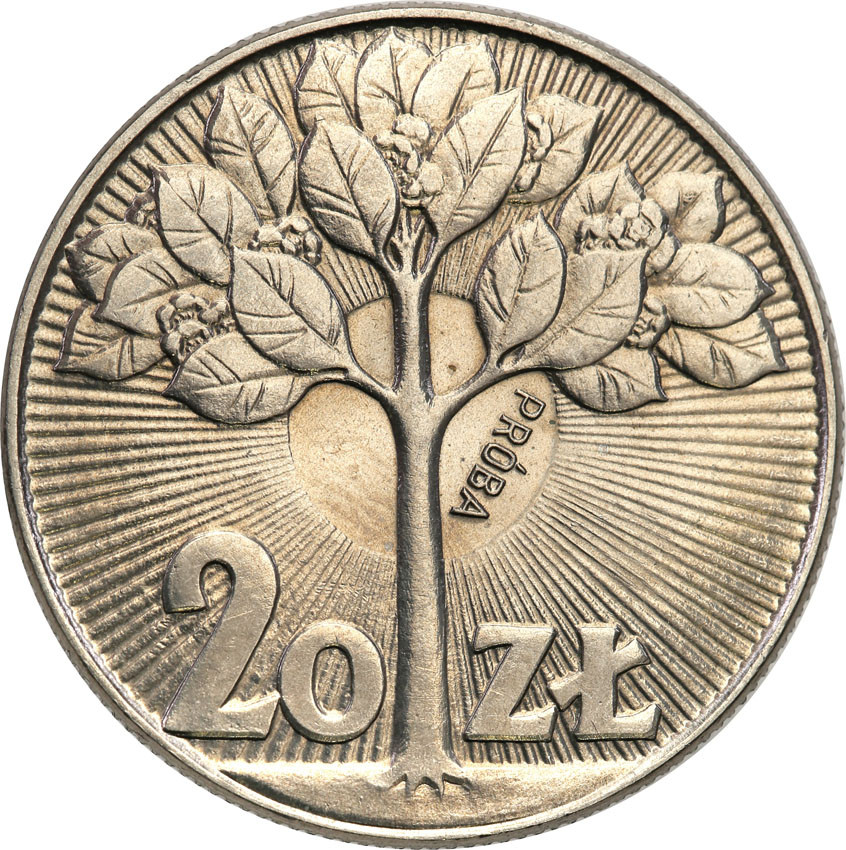 PRL. PRÓBA Nikiel 20 złotych 1973 drzewko