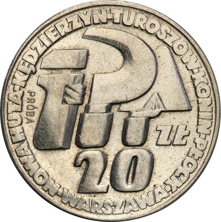 PRL. PRÓBA Nikiel 20 złotych 1964 sierp i kielnia