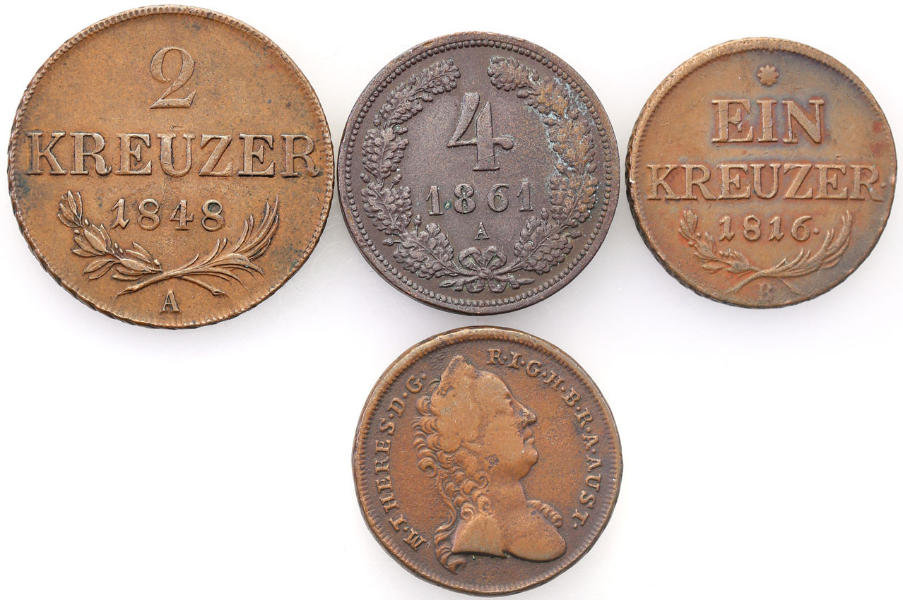 Austria. 1 krajcar do 4 krajcarów 1793-1861, zestaw 4 sztuk