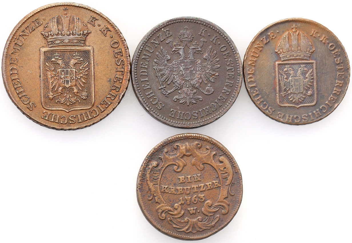 Austria. 1 krajcar do 4 krajcarów 1793-1861, zestaw 4 sztuk