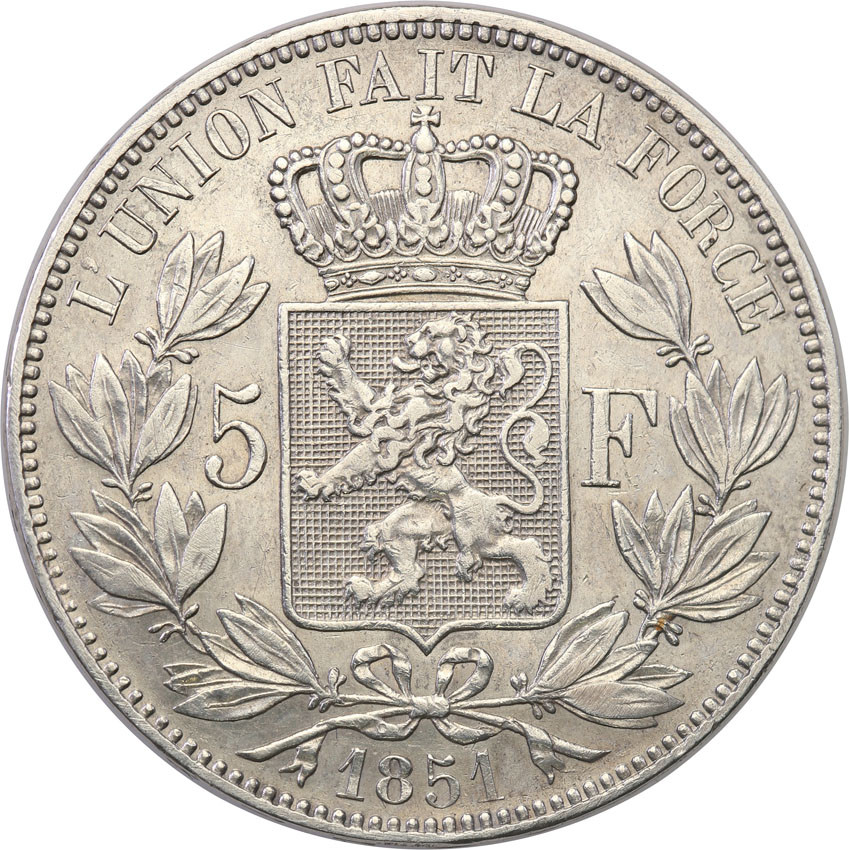 Belgia. 5 franków 1851, Bruksela