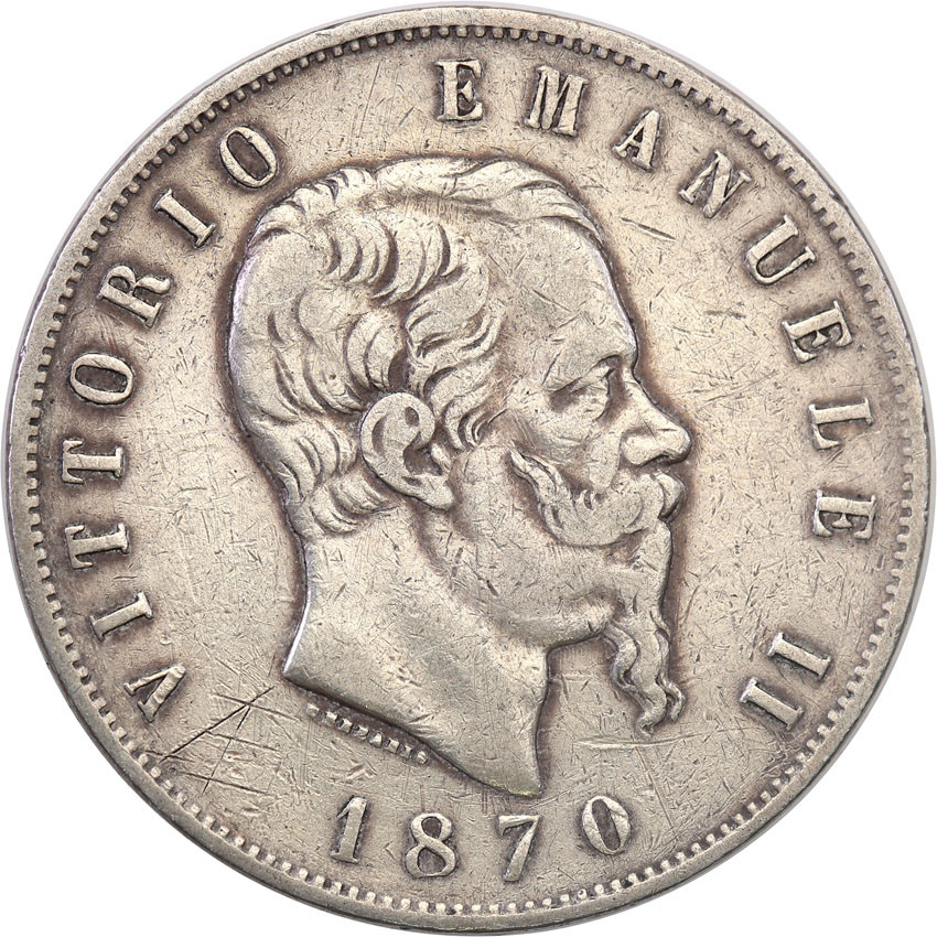 Włochy. 5 Lirów 1870 M, Mediolan