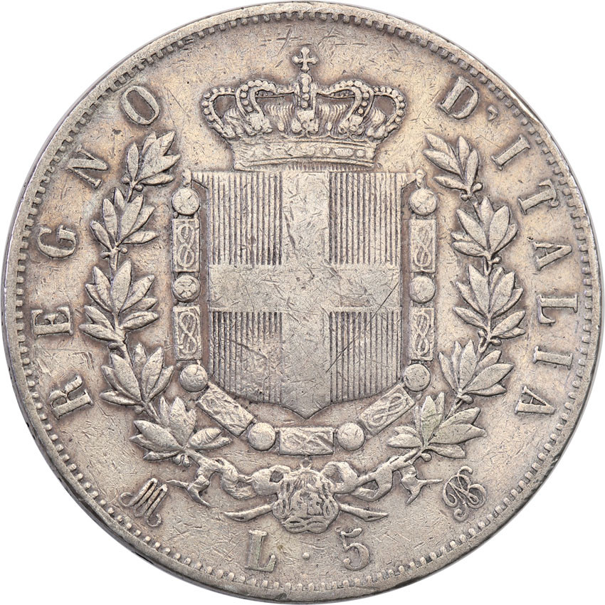 Włochy. 5 Lirów 1870 M, Mediolan