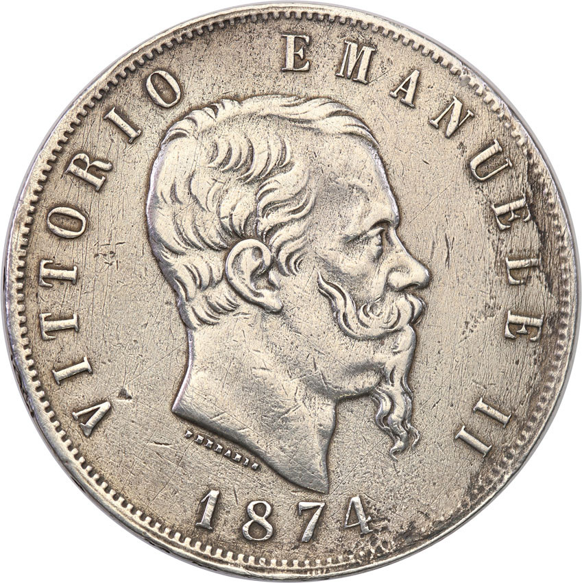 Włochy. 5 Lirów 1874 M, Mediolan