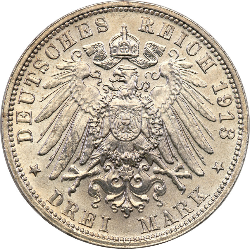 Niemcy, Saksonia. 3 marki 1913 E