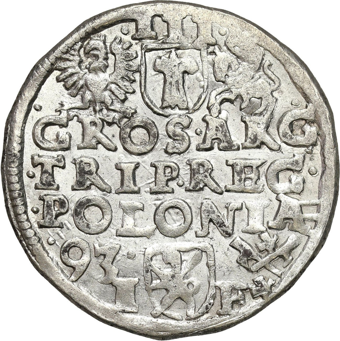 Zygmunt III Waza. Trojak (3 grosze) 1593, Poznań - ŁADNY