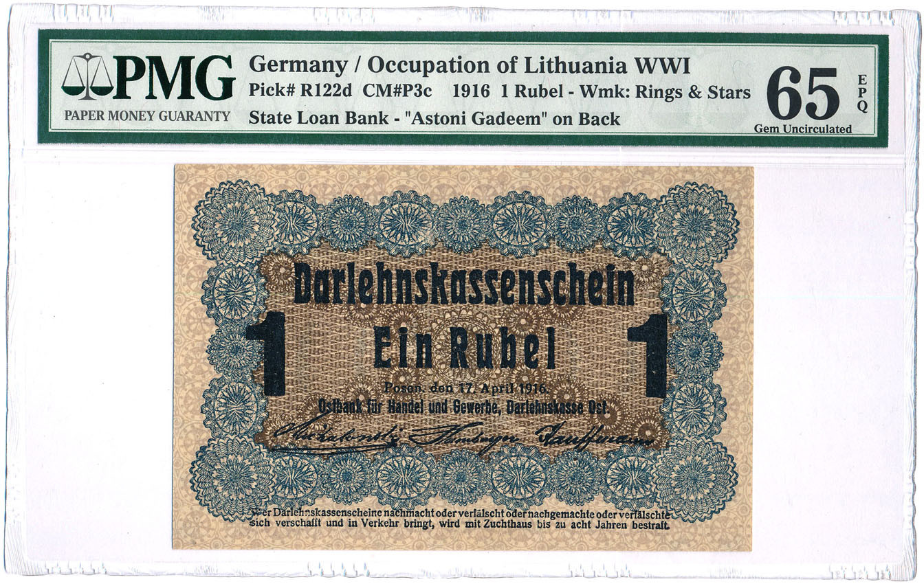 Polska - OST. 1 rubel 1916, Poznań PMG 65 EPQ
