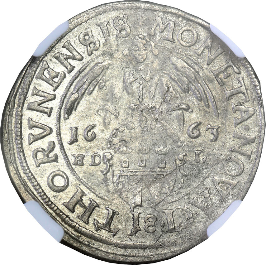 Jan II Kazimierz. Ort (18 groszy) 1663, NGC MS63 (2MAX) Toruń