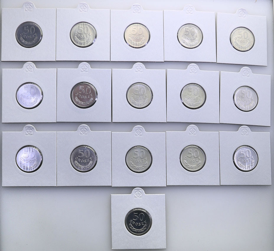 PRL. 50 groszy 1970-1987, zestaw 16 monet