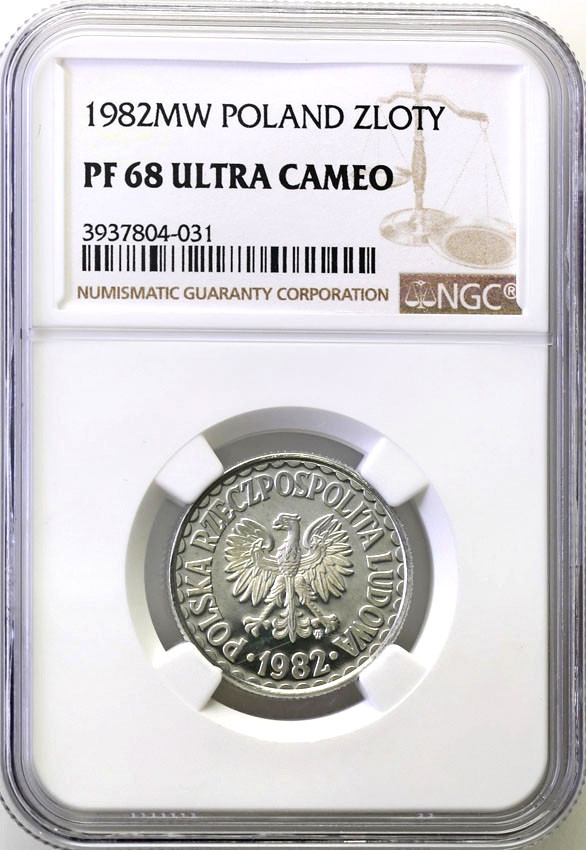 PRL. 1 złoty 1982 aluminium NGC PF68 CAMEO (2 MAX)