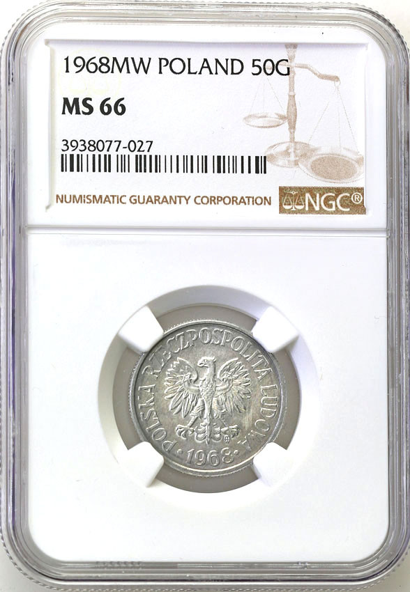 PRL. 50 groszy 1968 aluminium NGC MS66 (2 MAX)