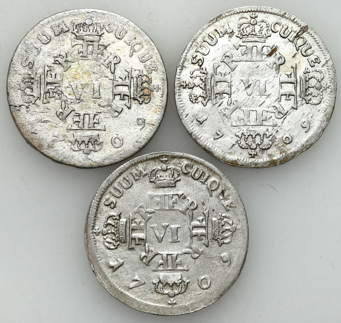Niemcy, Prusy. Fryderyk I (1701-1713). Szóstak 1709 CG, Królewiec, zestaw 3 monet